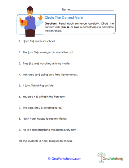 Circle the Correct Verb Worksheet