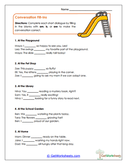 Conversation Fill-Ins Worksheet