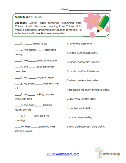 Match and Fill Worksheet