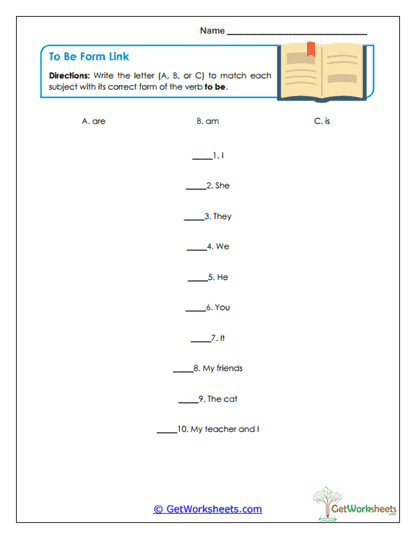 To Be Verb Linking Activity Worksheet