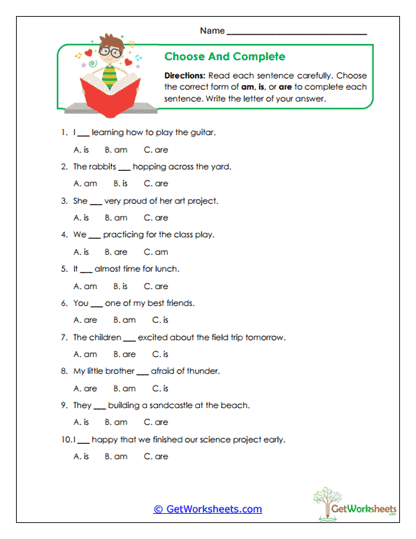 Choose the Missing Verb Worksheet