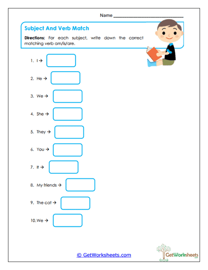 Subject and Helping Verb Connections Worksheet