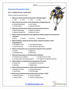 American Revolution Worksheets - GetWorksheets.com