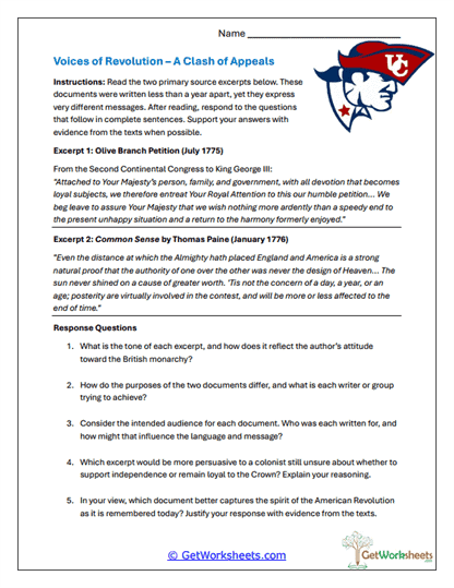 Comparing Revolutionary Voices Worksheet