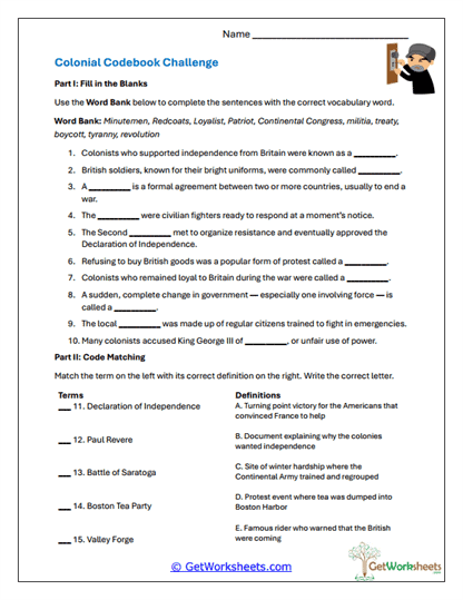 Revolutionary Vocabulary Challenge Worksheet