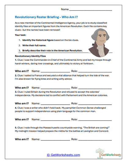 Who's Who in the Revolution Worksheet