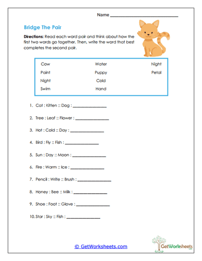Bridge the Pair Worksheet