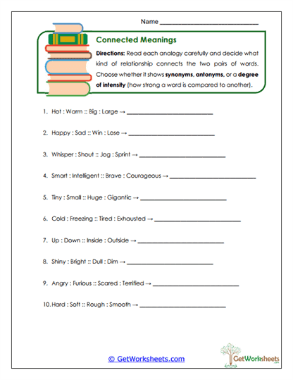 Connected Meanings Worksheet