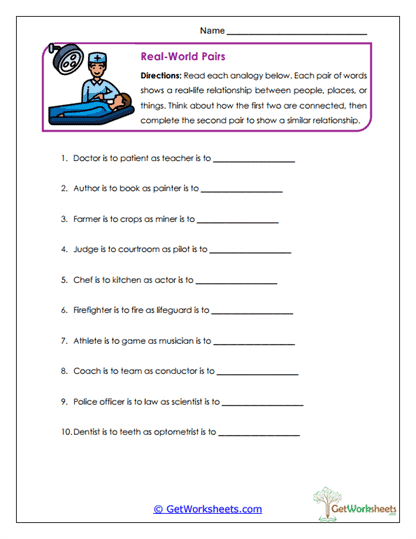 Real-World Pairs Worksheet