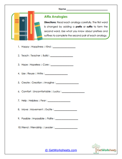 Affix Analogies Worksheet