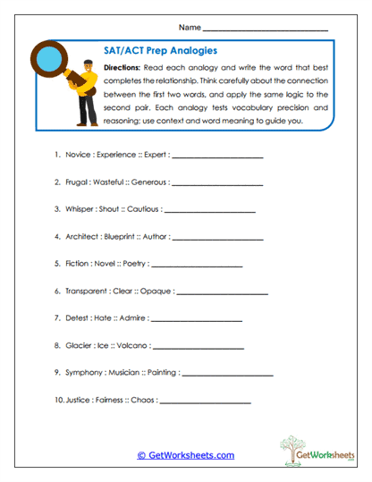 College Prep Analogies Worksheet