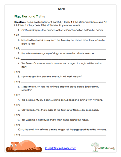 Pigs, Lies, and Truths Worksheet