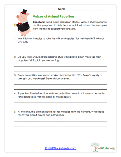 Voices of Animal Rebellion Worksheet