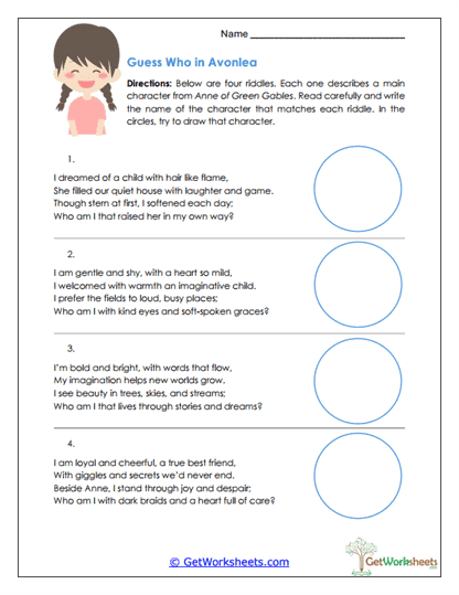 Guess Who in Avonlea Worksheet