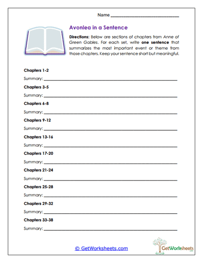 Avonlea in a Sentence Worksheet