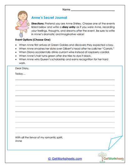Anne's Secret Journal Worksheet