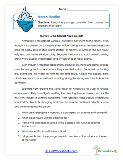 Polar Journey Worksheet
