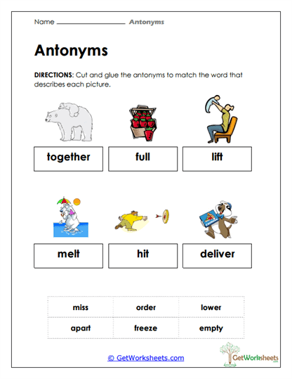 Picture Opposites Worksheet