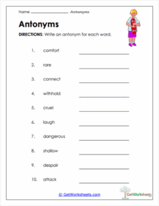 Write the Opposite Worksheet - Antonyms & Word Recall