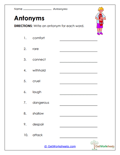 Write the Opposite Worksheet