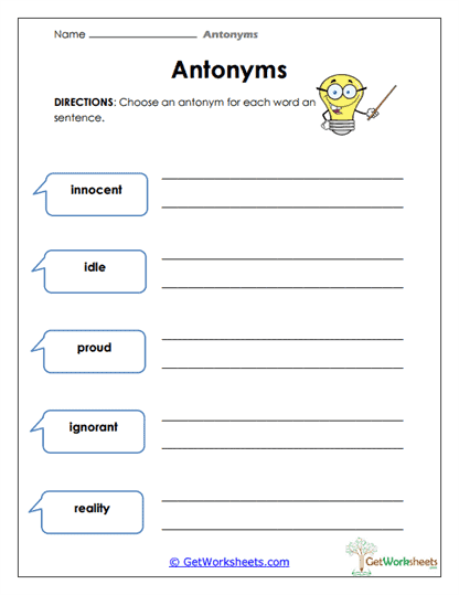 Sentence Opposites in Context Worksheet