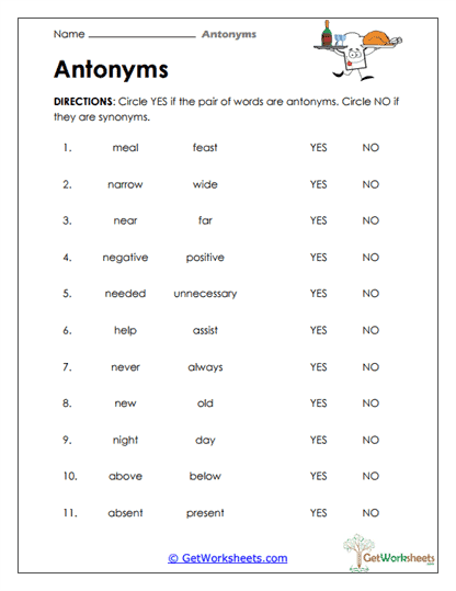 Are They Opposites? Worksheet