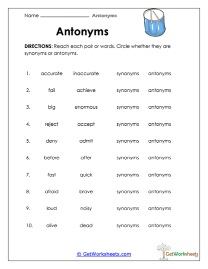 Synonym or Antonym? Worksheet