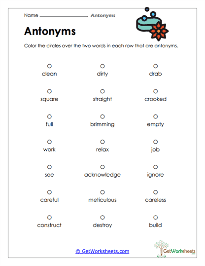 Circle the Opposites Worksheet