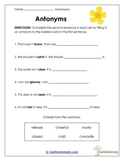 Complete the Opposite Sentence Worksheet