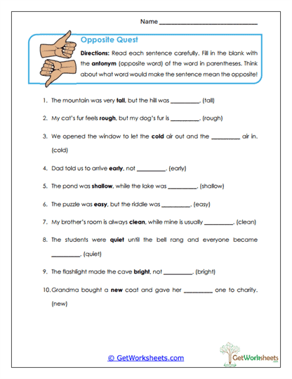 Opposite Quest Worksheet