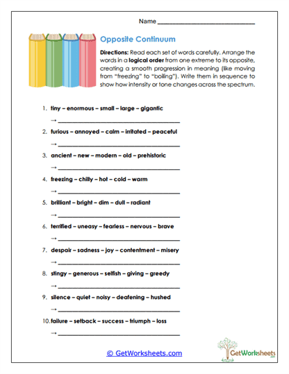 Opposite Continuum Worksheet