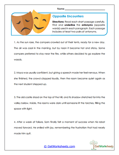 Opposite Encounters Worksheet