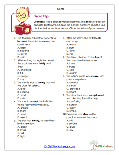 Word Flips Worksheet