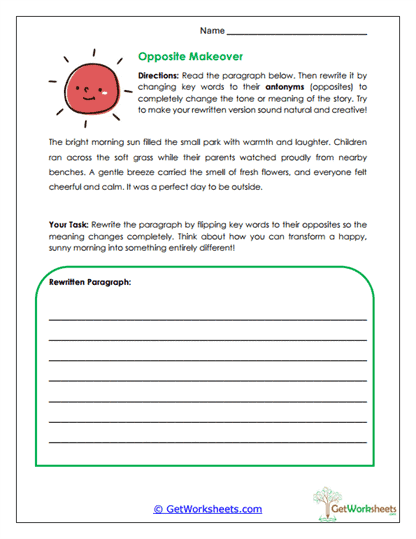Opposite Makeover Worksheet