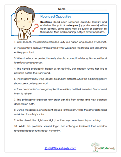 Nuanced Opposites Worksheet