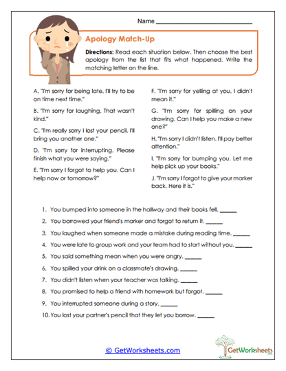 Apologizing and Making Amends Worksheets