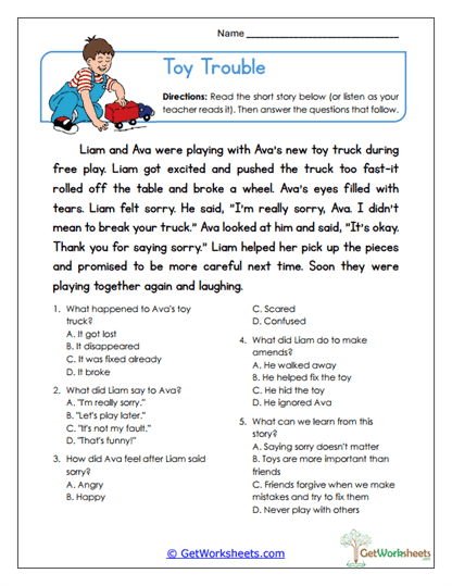 Toy Trouble Worksheet