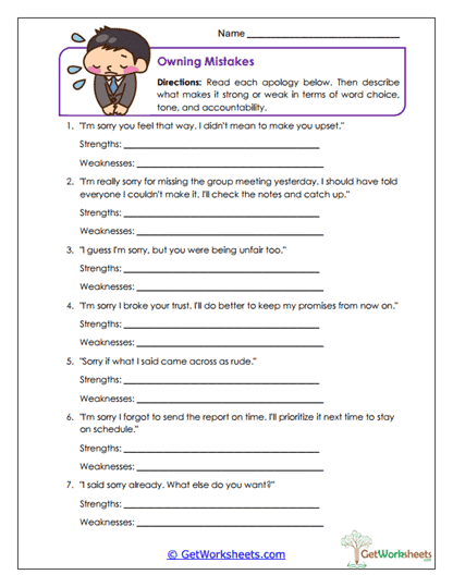 Owning Mistakes Worksheet