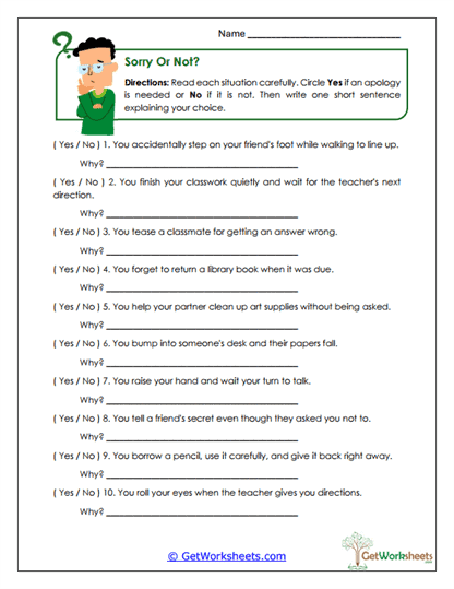 Sorry or Not? Worksheet