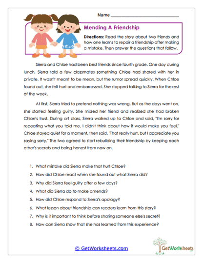 Mending a Friendship Worksheet