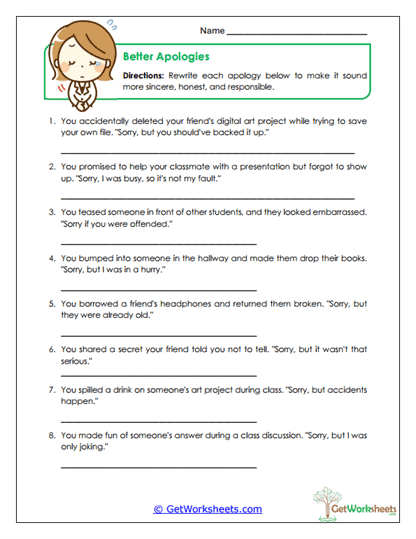 Better Apologies Worksheet