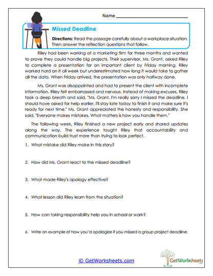 Missed Deadline Worksheet