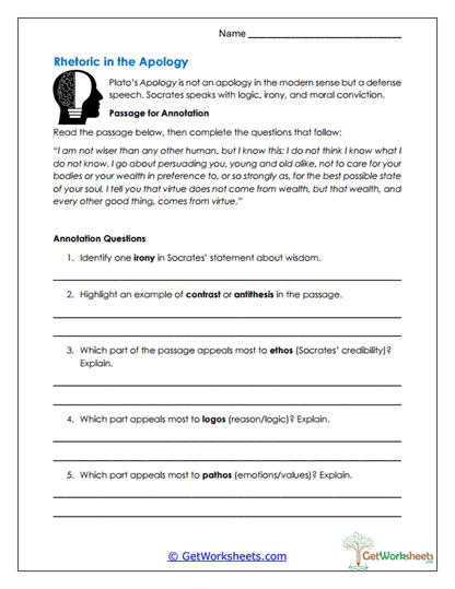 Rhetoric in the Apology Worksheet