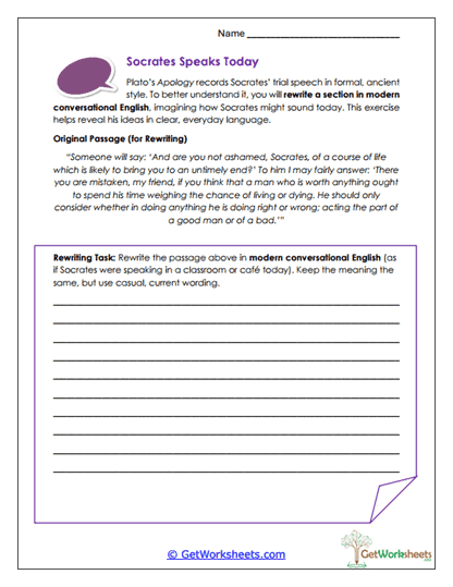 Socrates Speaks Today Worksheet