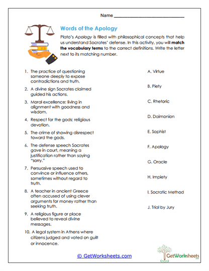 Words of the Apology Worksheet