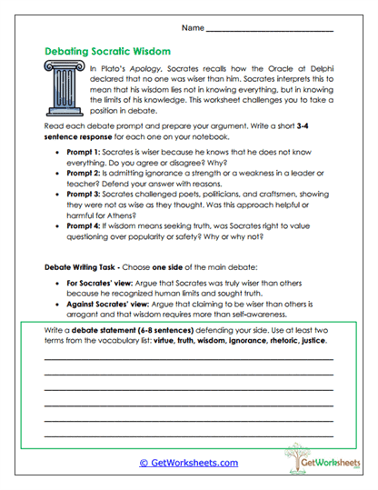 Debating Socratic Wisdom Worksheet