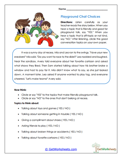 Playground Chat Choices Worksheet