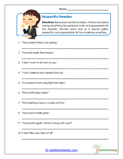 Respectful Rewrites Worksheet