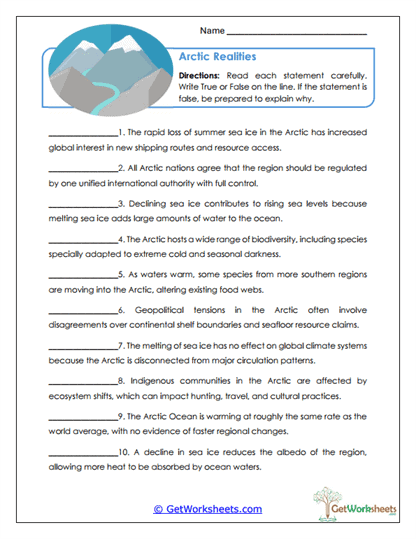 Arctic Realities Worksheet