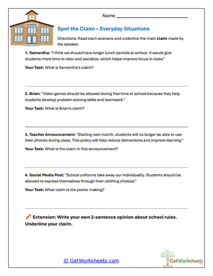 Spot the Claim Worksheet